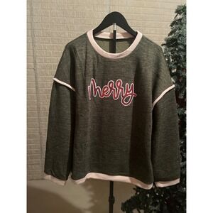 Olive Green Merry Christmas Sweater Women's XL Cozy‎ Holiday Pullover